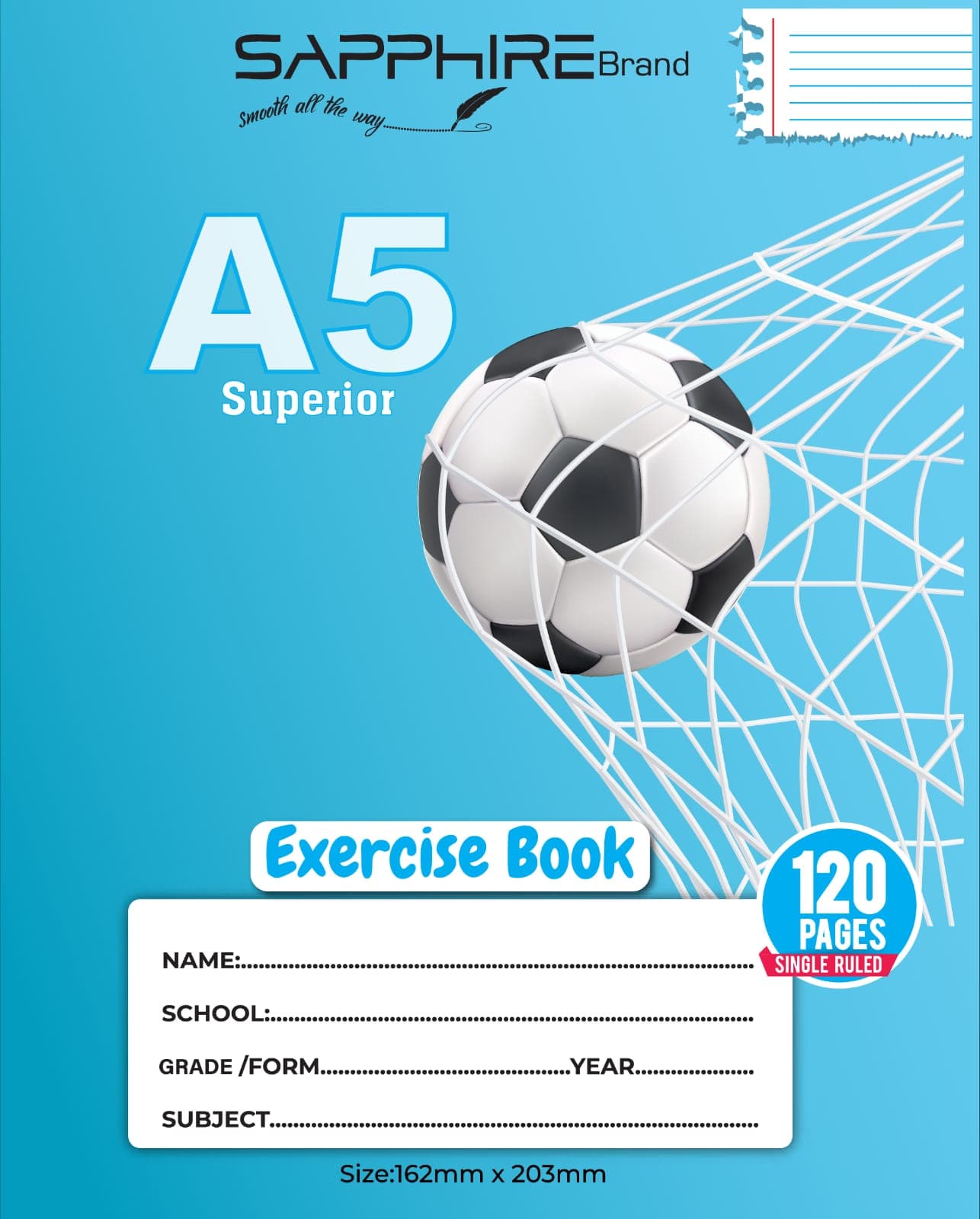 Sapphire Brand A5 Single Ruled exercise book - 120 pages