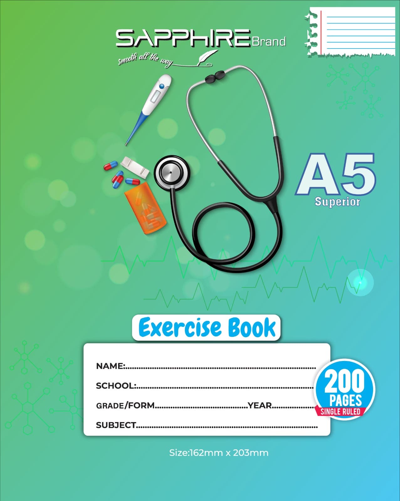 Sapphire Brand A5 Single Ruled exercise book - 200 pages