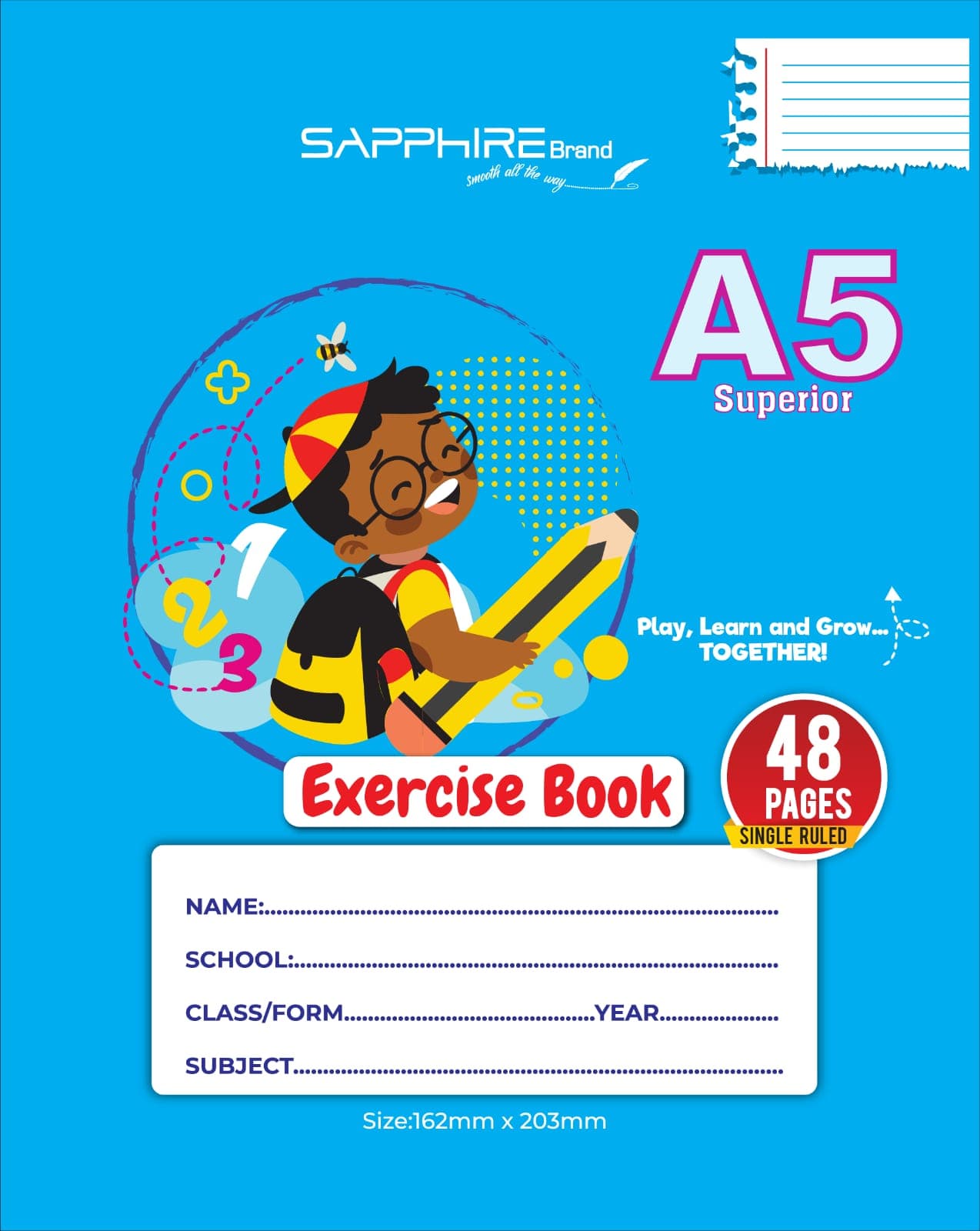 Sapphire Brand A5 Single Ruled exercise book - 48 pages