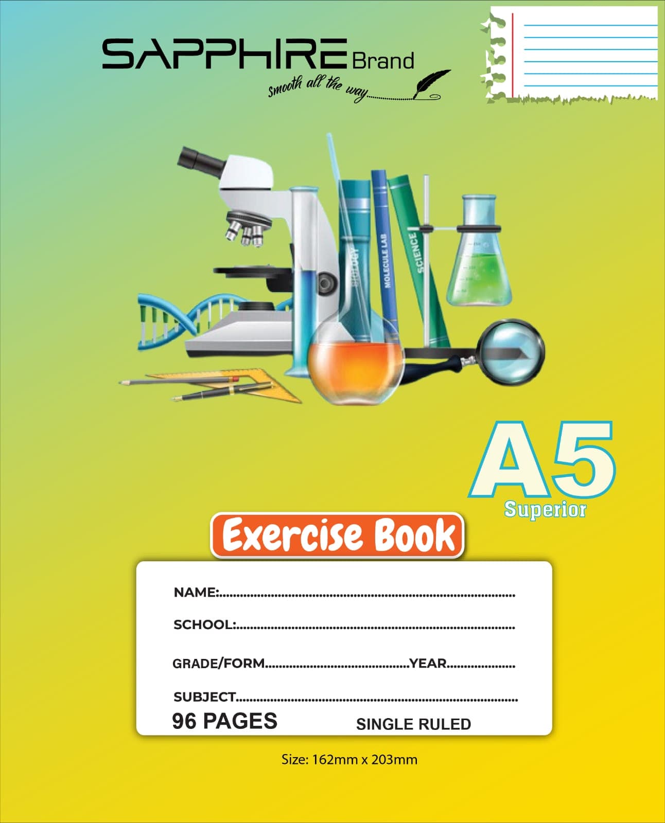 Sapphire Brand A5 Single Ruled exercise book - 96 pages