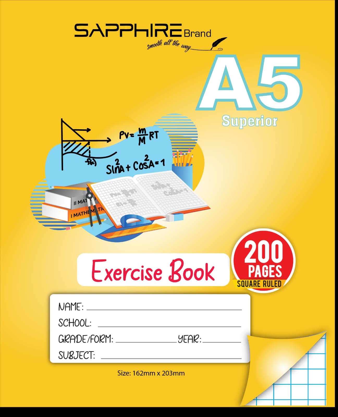 Sapphire Brand A5 Square Ruled exercise book - 200 pages