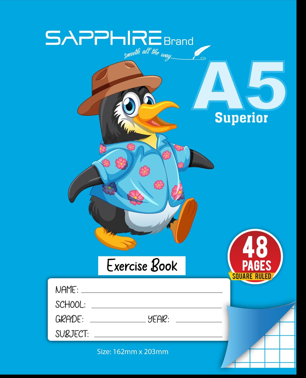 Sapphire Brand A5 Square Ruled exercise book - 48 pages