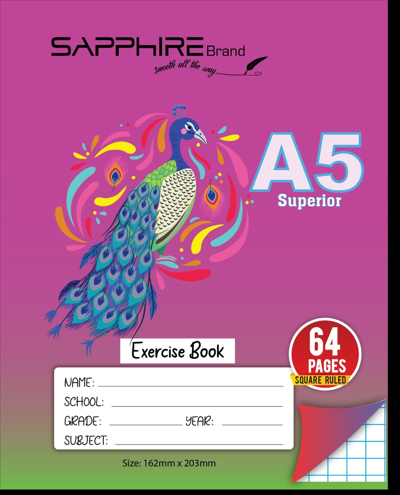 Sapphire Brand A5 Square Ruled exercise book - 64 pages